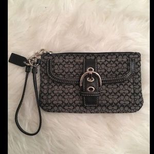 Coach Signature Black Gray Wristlet